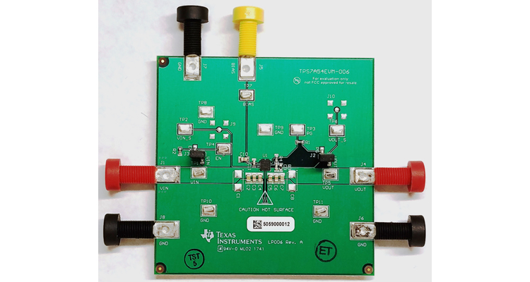 TPS7A54EVM-006 TPS7A54-Q1 4-A low-VIN (1.1-V) low-noise high-accuracy ultra-LDO voltage regulator evaluation module top board image