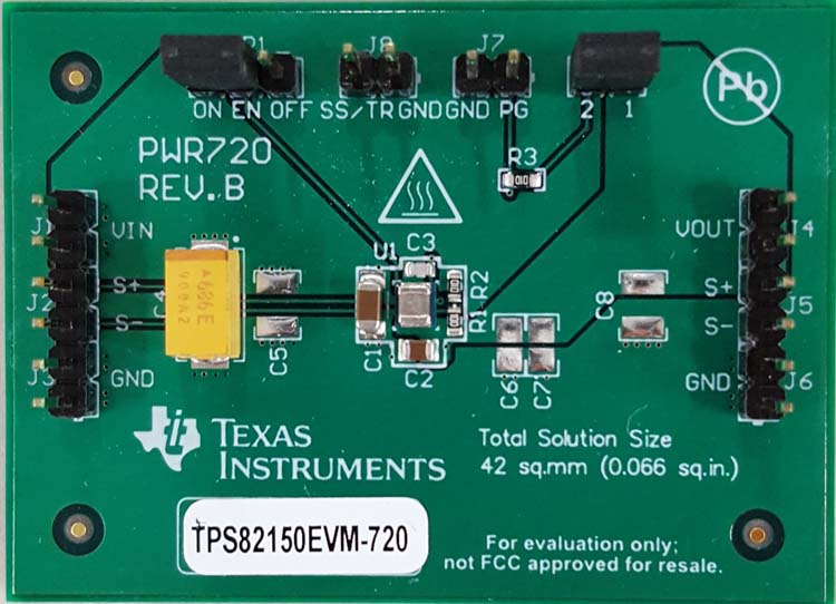 TPS82150EVM-720 인덕터 통합 17V, 1A 스텝다운 컨버터 평가 모듈 top board image