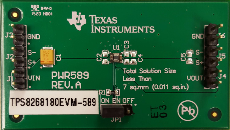 TPS8268180EVM-589 1.6A 完全降圧コンバータ・ソリューション評価モジュール top board image