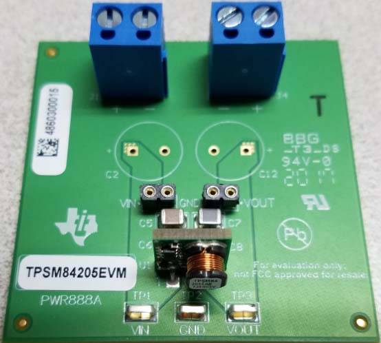 TPSM84212EVM-888 TPSM84212 12 V, 1,5 A, Leistungsmodul – Evaluierungsmodul top board image