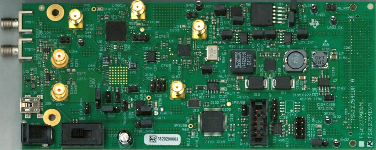 TSW12J54EVM Wideband RF receiver reference design top board image