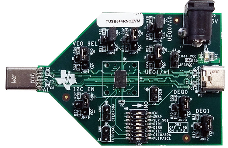 TUSB544RNQEVM TUSB544 USB Type-C TM 8.1 Gbps Multi-Protocol Linear Redriver Evaluation Module top board image