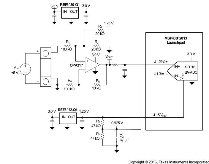 REF31-Q1 低消費電力 ADC 向けの低消費電力リファレンス / バイポーラ電圧コンディショニング回路