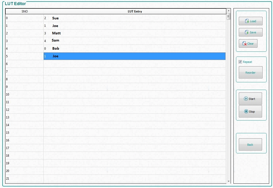 DLPC900 [LUT Editor] パネル