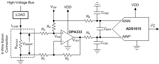 ADS1013 ADS1014 ADS1015 Low-Side Current Shunt Monitoring