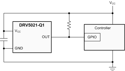 DRV5021-Q1 drv5021-q1-typical-application-schematic.gif