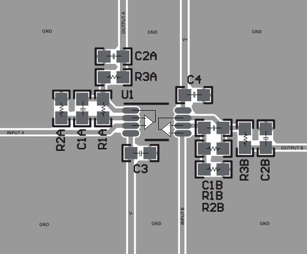 TLV9051-Q1 TLV9052-Q1 Example Layout for VSSOP-8 (DGK)
          Package