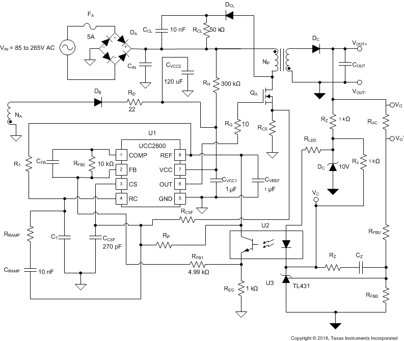 UCC2800-Q1 UCC2801-Q1 UCC2802-Q1 UCC2803-Q1 UCC2804-Q1 UCC2805-Q1 Typical Application Circuit