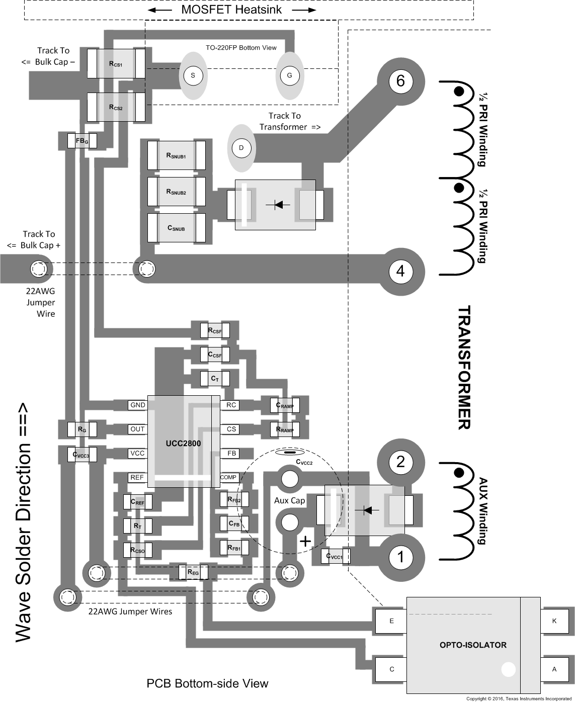 UCC2800-Q1 UCC2801-Q1 UCC2802-Q1 UCC2803-Q1 UCC2804-Q1 UCC2805-Q1 UCC2800 Layout Example