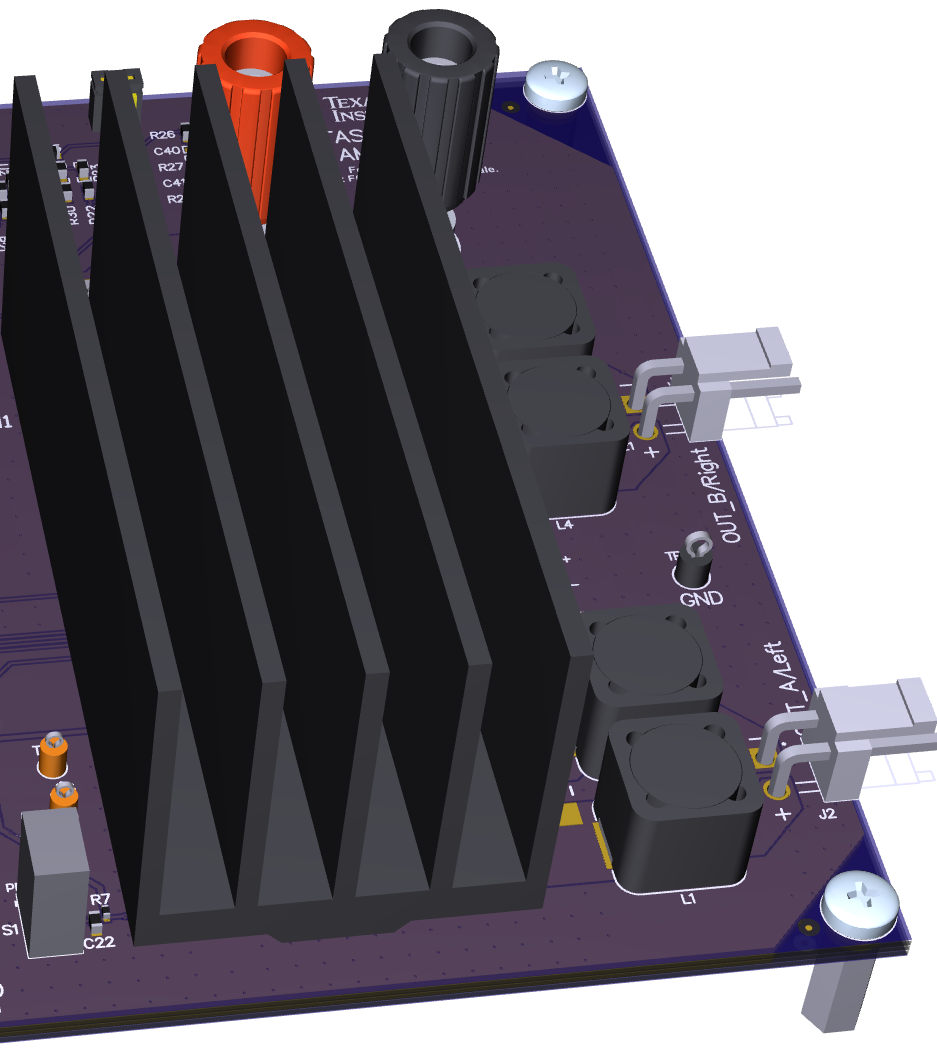 TAS5830 2.0 (Stereo BTL) EVM 3D Top
                    View with Heatsink