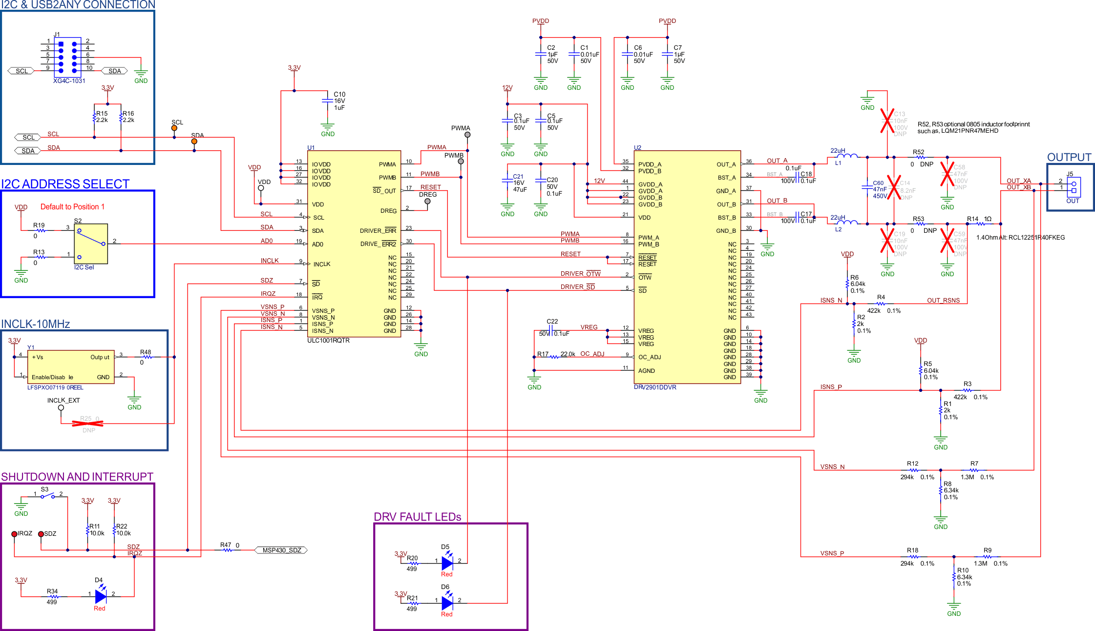 ULC1001 DRV2901 ULC1001-DRV-FL-EVM ULC1001-DRV290XEVM ULC1001-DRV290x EVM Schematic