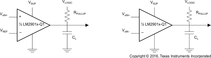LM2901-Q1 LM2901V-Q1 LM2901AV-Q1 LM2901B-Q1 Single-Ended and Differential Comparator Configurations