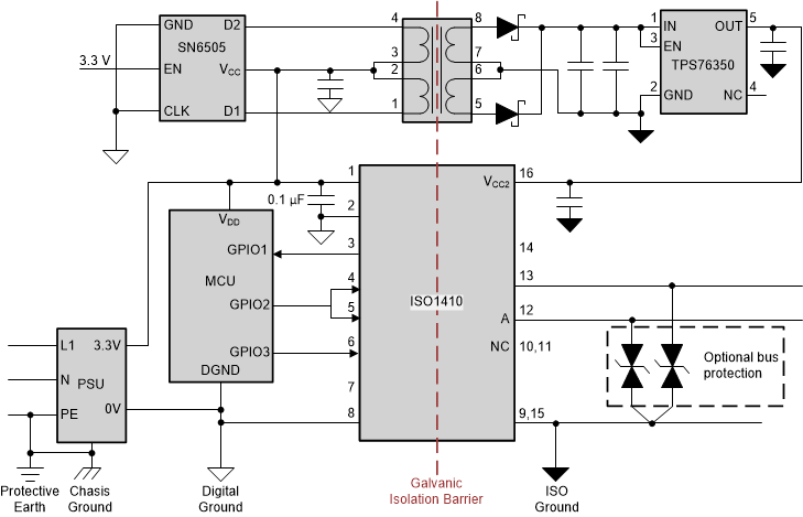 ISO1450 ISO1452 ISO1410 ISO1412 ISO1430 ISO1432 Application Circuit of ISO1410