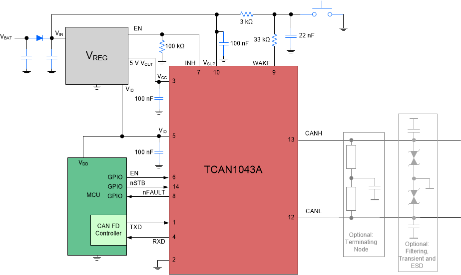 TCAN1043A-Q1 Typical Application