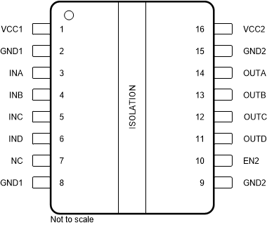 ISO6740 ISO6741 ISO6742 ISO6740 DW Package16-Pin SOIC-WB
          Top View