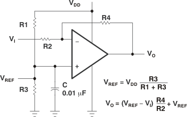 TLC27L1 TLC27L1A Inverting
                    Amplifier With Voltage Reference