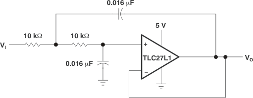 TLC27L1 TLC27L1A Two-Pole
                    Low-Pass Butterworth Filter