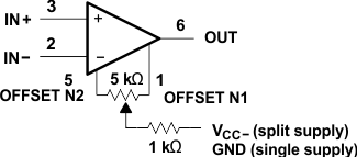 TLE2141 TLE2141A TLE2142 TLE2142A TLE2142AM TLE2142AM-D TLE2142M TLE2142M-D TLE2144 TLE2144A TLE2144AM TLE2144M TLE2144M-D Input Offset Voltage Null Circuit