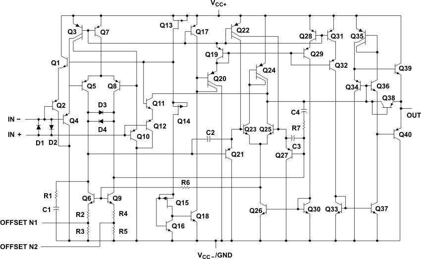 TLE2021AM TLE2021B TLE2021M-MIL  TLE2022AM-MIL TLE2022BM TLE2022M-MIL  TLE2024AM TLE2024BM-MIL TLE2024M Equivalent Schematic (Each
                    Amplifier)