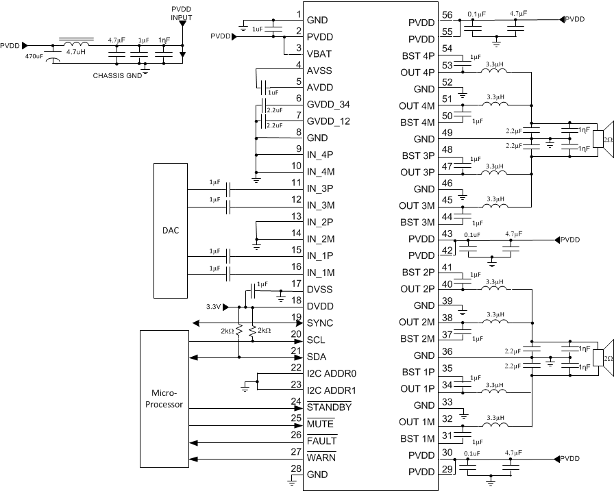 TPA6404-Q1 2-Channel PBTL Application Schematic
