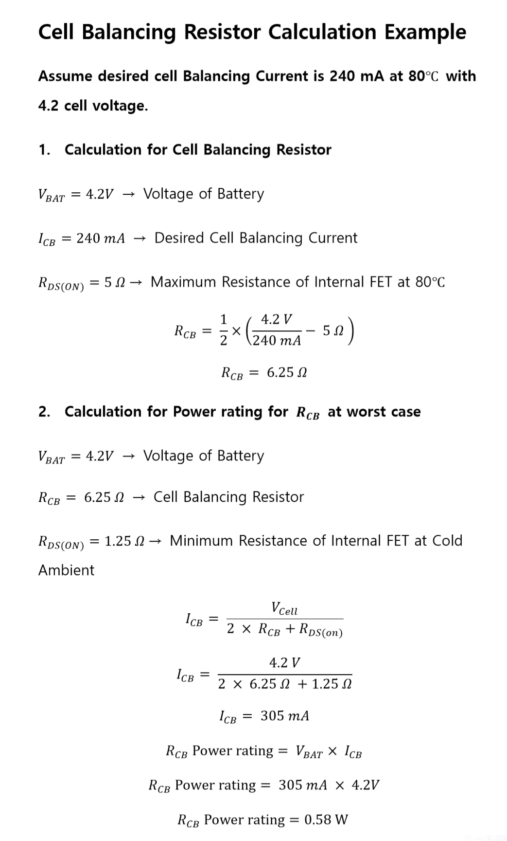  Cell Balancing Resistor
                    Example Calculation