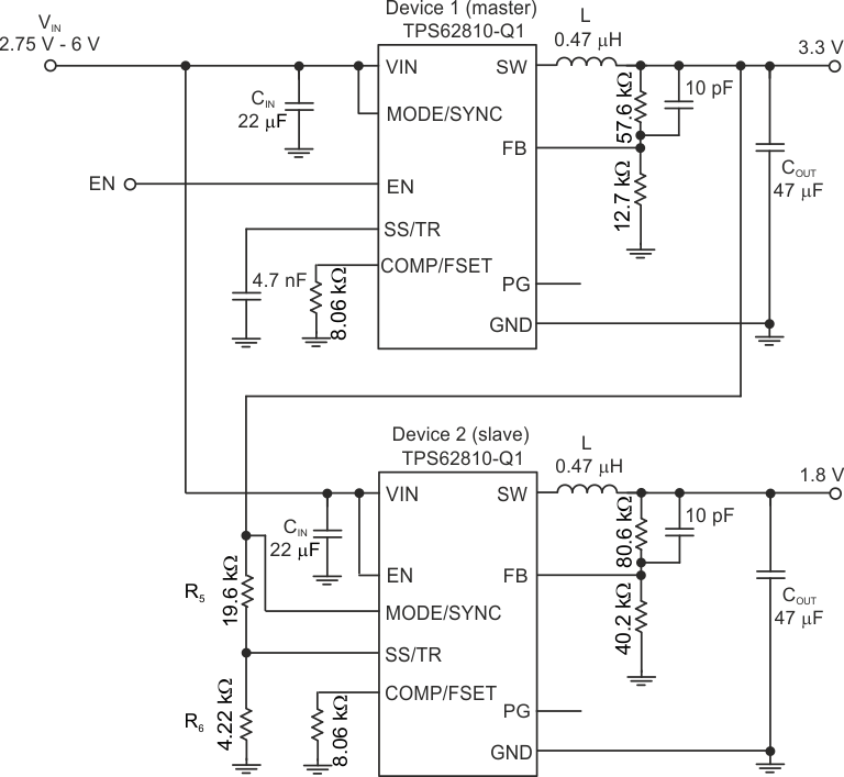TPS62810-Q1 TPS62811-Q1 TPS62812-Q1 TPS62813-Q1 Schematic for Output Voltage Tracking