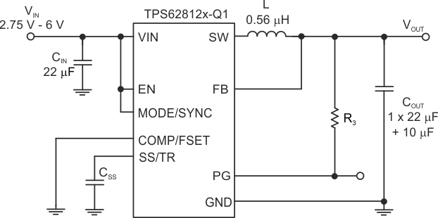 TPS62810-Q1 TPS62811-Q1 TPS62812-Q1 TPS62813-Q1 Schematic for Fixed Output Voltage Versions