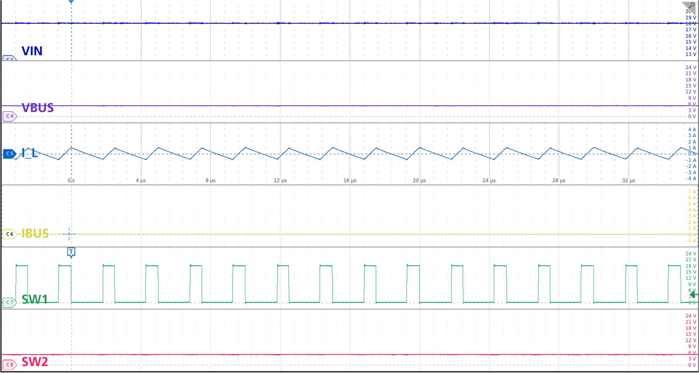 TPS25763-Q1 Buck Mode: High VIN, No
Load TPS25763-Q1 Buck Mode: High VIN, No
Load
