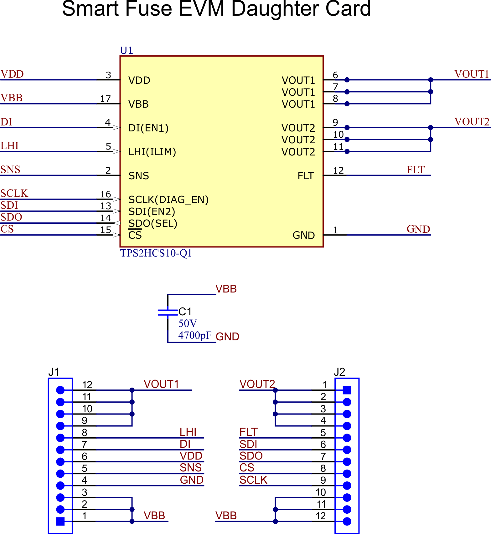 TPS2HCS10-Q1 Daughter Card Schematic