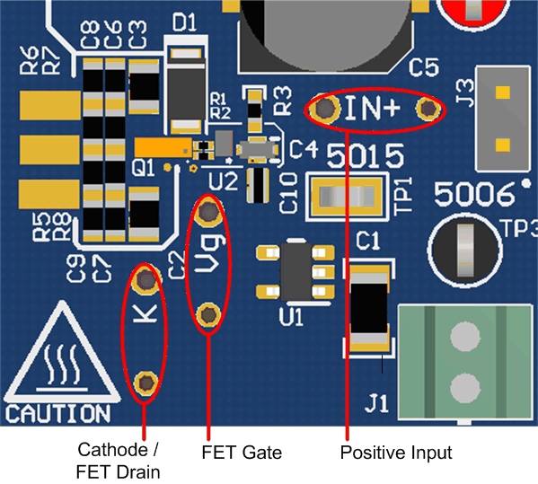 LMG1020EVM-006 Visual and Description of Ground Spring Clip Test Points