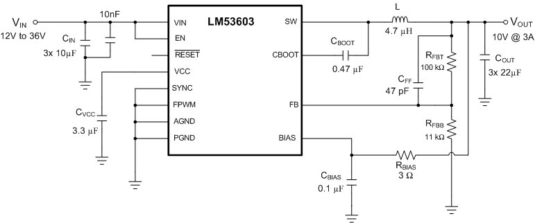 automotive infotainment power supply buck regulator schematic DVD CD
				blu-ray LM53602-Q1 LM53603-Q1 LM53603_automotive_cd_dvd_bluray_power.gif