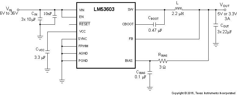 automotive buck regulator schematic power supply LM53602 LM53603 typ_app_cir5_fixed.gif