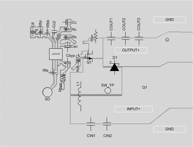 PCB layout for Boost converter, typical layout for Boost converter LM3478Q-Q1 LM3478_LAYOUT.gif