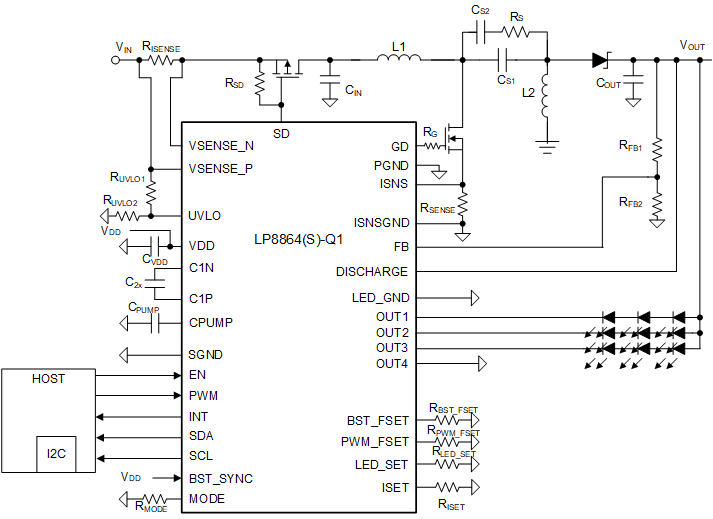 LP8864-Q1 SEPIC Mode with
          Three LEDs in Series