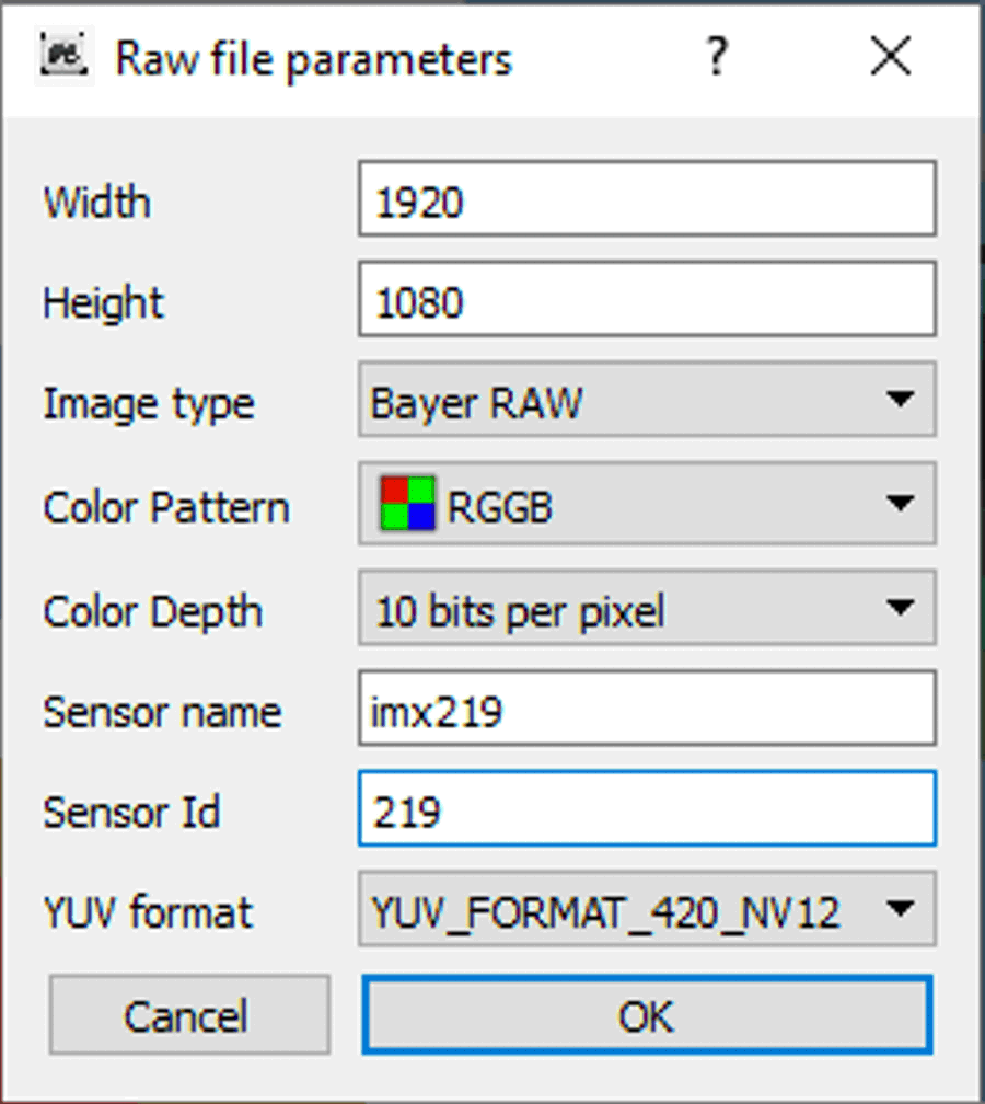  Sensor Raw Image Parameters for
                    Tuning
