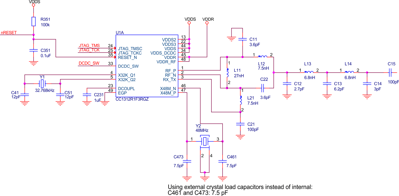 CC1354P10-6 RF Section and Components of the CC1312R
                    Schematic